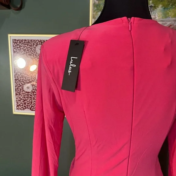 Lulu's NWT Vibrant Pink Long Sleeve Dress Size S 🦄 - Picture 5 of 6